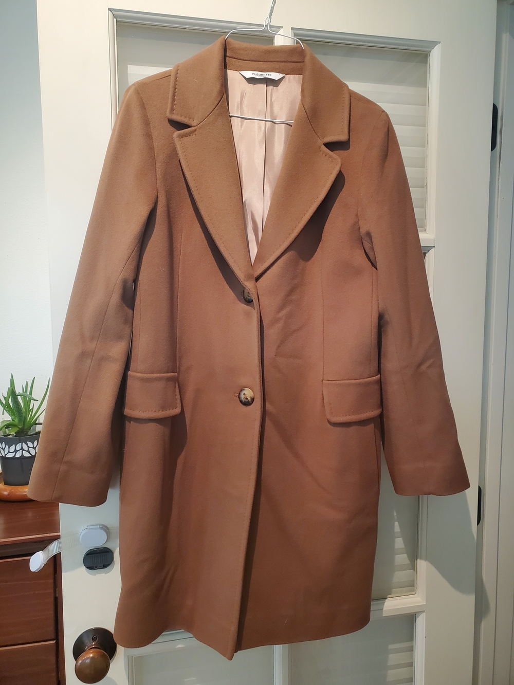 Womens Fleurette Tailored Single-Breasted Camel Coat